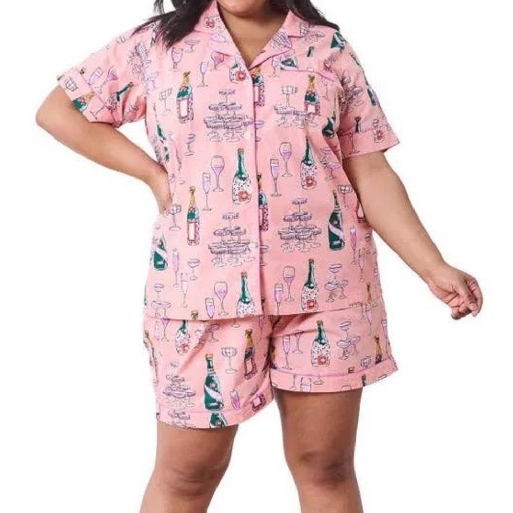 Printfresh Champagne Towet Short 
Sleeve Shorts PJ Set Pink Small New With‎ Tags